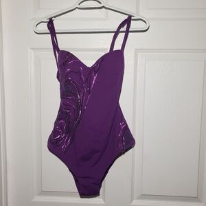 Purple Women's One-Piece Swimsuit with Sequin Detail